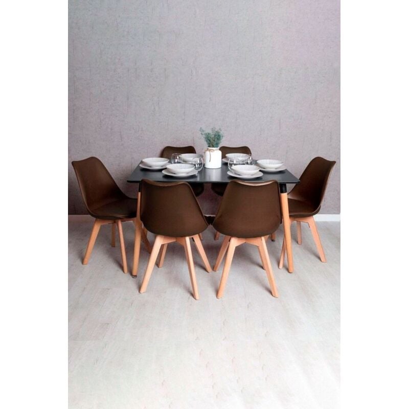 

Conjuntos - Conjunto Mesa Tower Rectangular 120 x 80 cm Negra y Pack 6 Sillas Synk Basic - Marrón