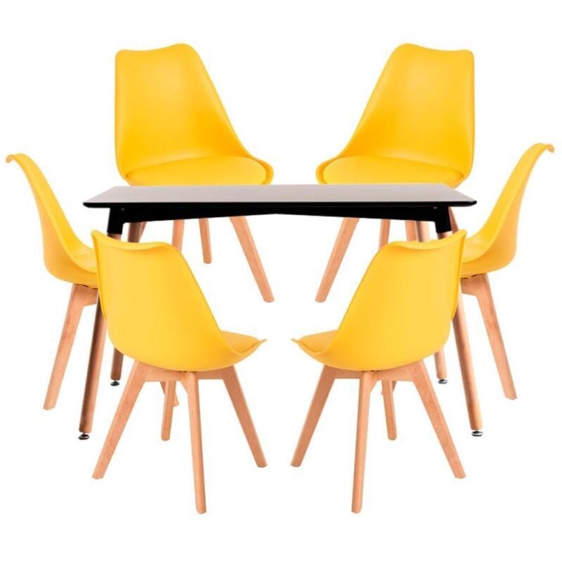 

Conjuntos - Conjunto Mesa Tower Rectangular 120 x 80 cm Negra y Pack 6 Sillas Synk Basic - Amarillo