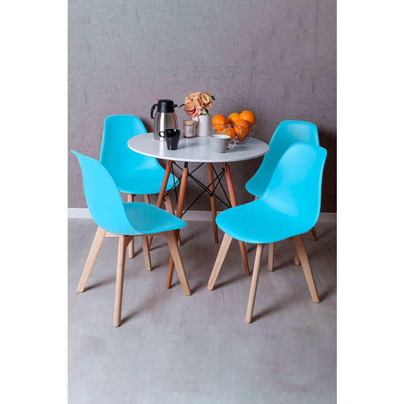 

Regalos Miguel - Conjuntos - Conjunto Mesa Tower Redonda 80 cm Blanca Tensores y Pack 4 Sillas Kelen - Azul cielo