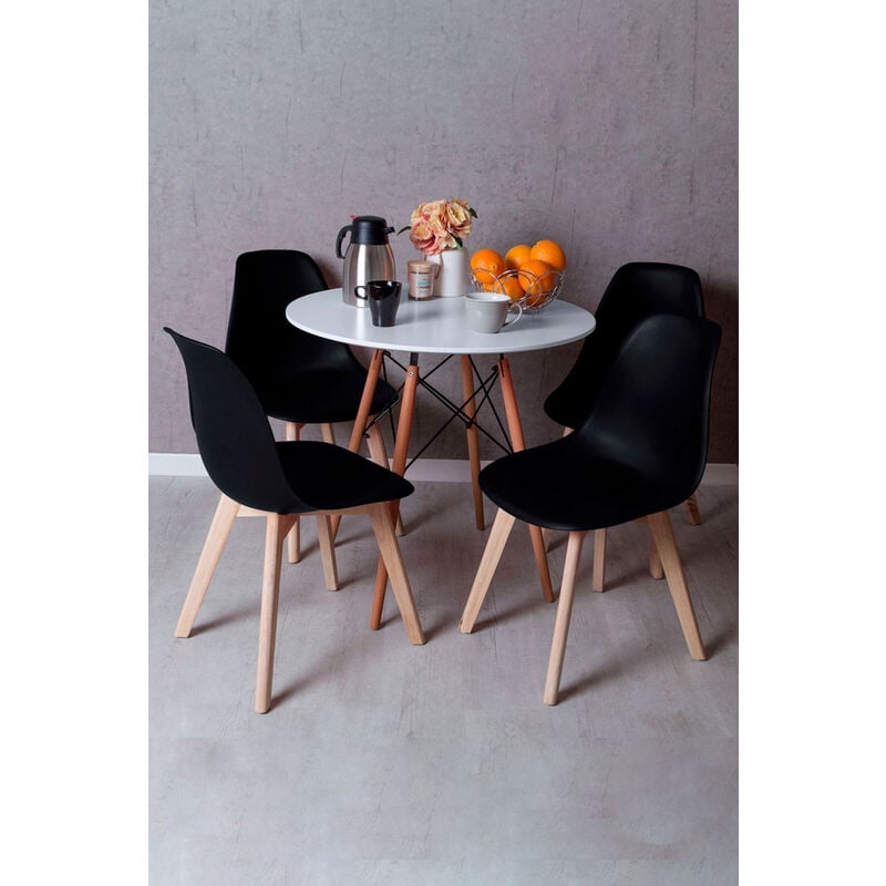 

Regalos Miguel - Conjuntos - Conjunto Mesa Tower Redonda 80 cm Blanca Tensores y Pack 4 Sillas Kelen - Negro