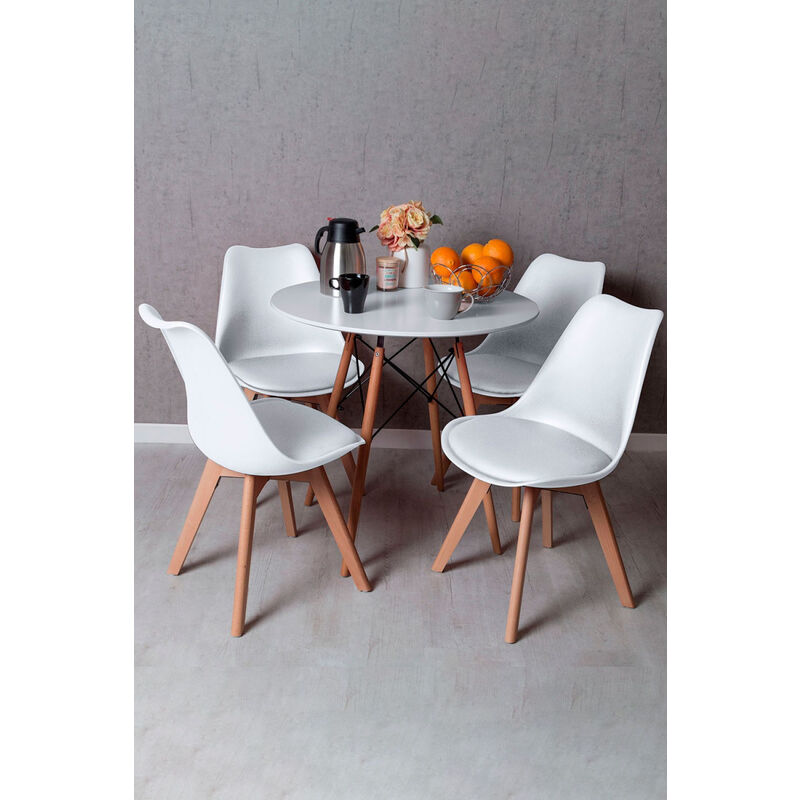 

Regalos Miguel - Conjuntos - Conjunto Mesa Tower Redonda 80 cm Blanca Tensores y Pack 4 Sillas Synk Basic - Blanco