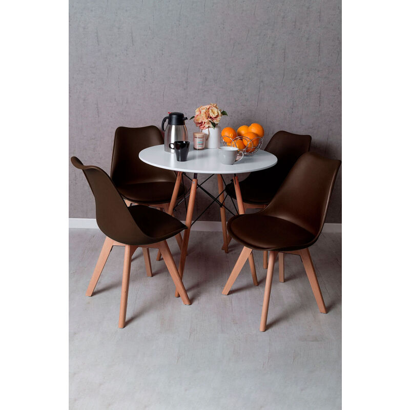 

Regalos Miguel - Conjuntos - Conjunto Mesa Tower Redonda 80 cm Blanca Tensores y Pack 4 Sillas Synk Basic - Marrón