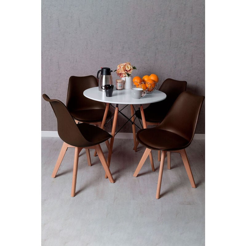 

Regalos Miguel - Conjuntos - Conjunto Mesa Tower Redonda 80 cm Blanca Tensores y Pack 4 Sillas Synk Pro - Marrón