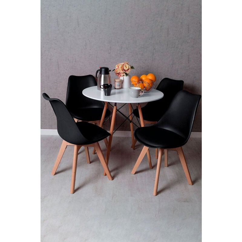 

Conjuntos - Conjunto Mesa Tower Redonda 80 cm Blanca Tensores y Pack 4 Sillas Synk Pro - Negro