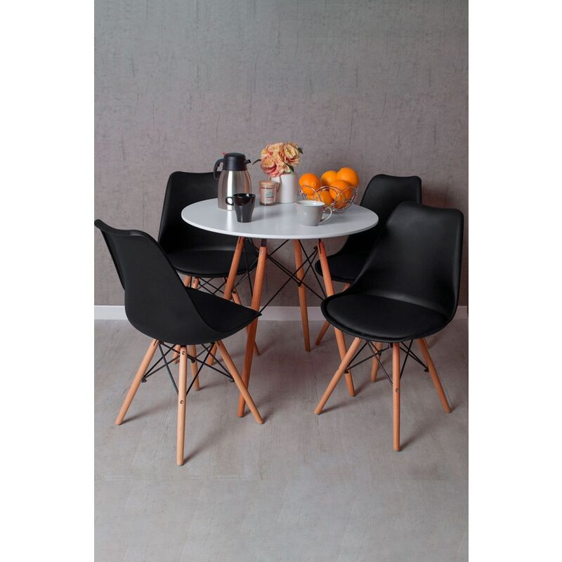 

Regalos Miguel - Conjuntos - Conjunto Mesa Tower Redonda 80 cm Blanca Tensores y Pack 4 Sillas Tilsen - Negro