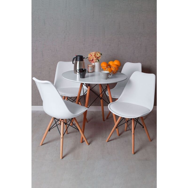 

Regalos Miguel - Conjuntos - Conjunto Mesa Tower Redonda 80 cm Blanca Tensores y Pack 4 Sillas Tilsen - Blanco