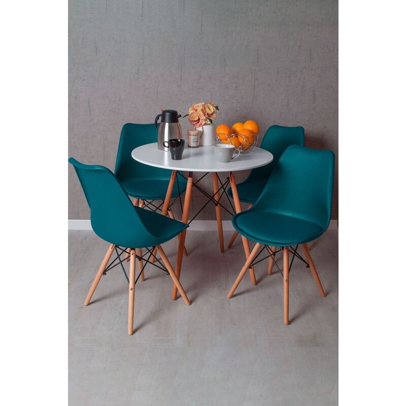

Regalos Miguel - Conjuntos - Conjunto Mesa Tower Redonda 80 cm Blanca Tensores y Pack 4 Sillas Tilsen - Verde azulado