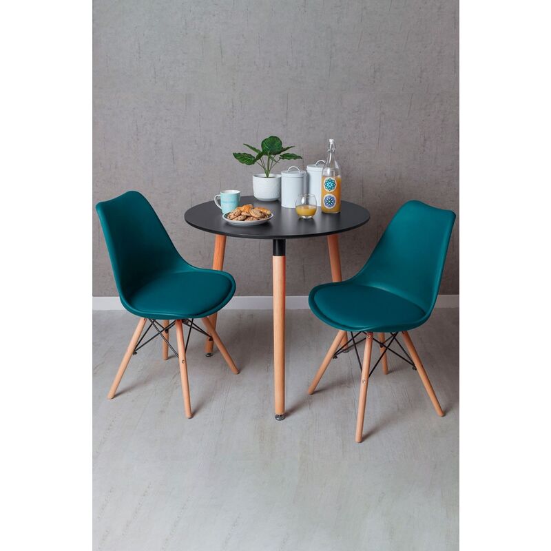 

Regalos Miguel - Conjuntos - Conjunto Mesa Tower Redonda 80 cm Negra y Pack 2 Sillas Tilsen - Verde azulado