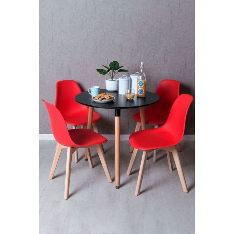 

Regalos Miguel - Conjuntos - Conjunto Mesa Tower Redonda 80 cm Negra y Pack 4 Sillas Kelen - Rojo