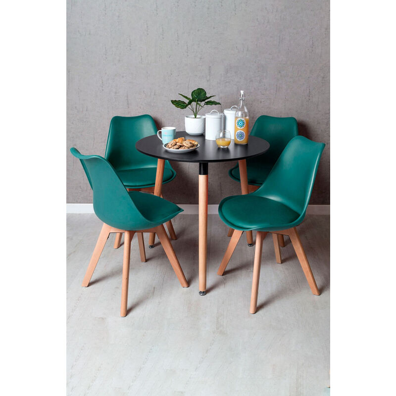 

Regalos Miguel - Conjuntos - Conjunto Mesa Tower Redonda 80 cm Negra y Pack 4 Sillas Synk Pro - Verde azulado