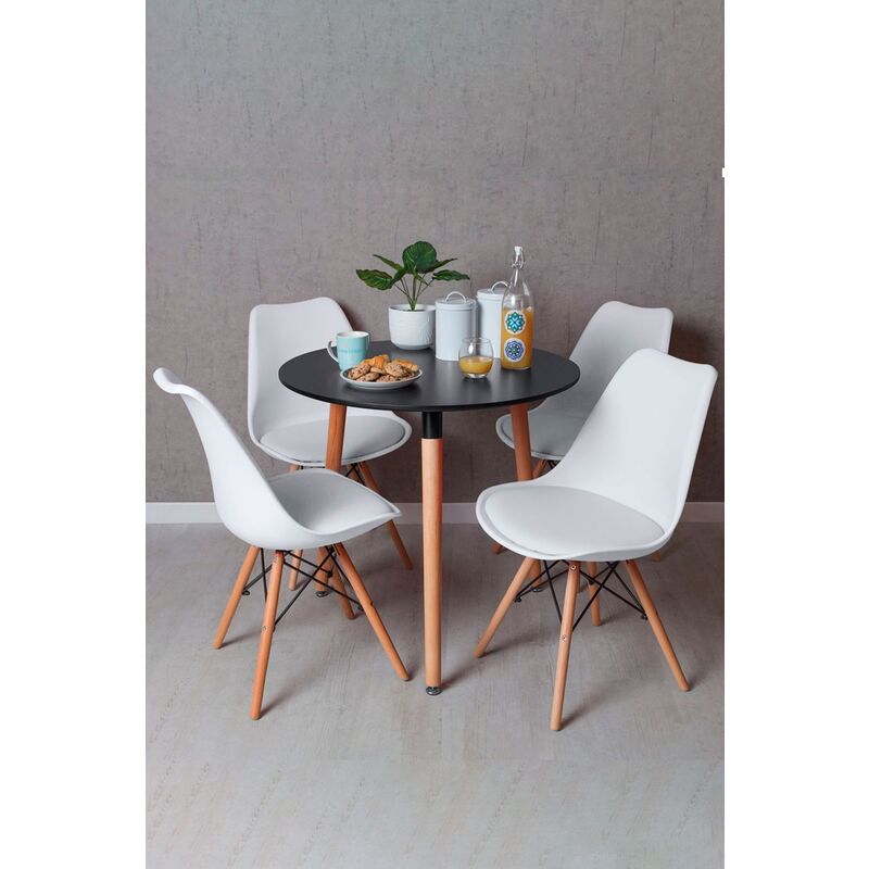 

Regalos Miguel - Conjuntos - Conjunto Mesa Tower Redonda 80 cm Negra y Pack 4 Sillas Tilsen - Blanco