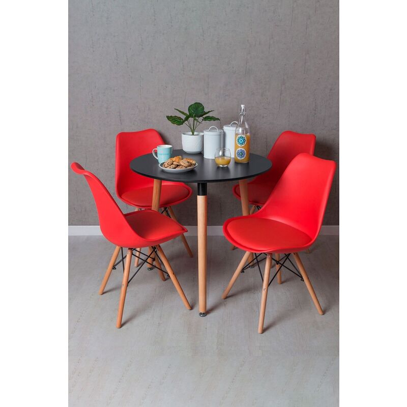 

Regalos Miguel - Conjuntos - Conjunto Mesa Tower Redonda 80 cm Negra y Pack 4 Sillas Tilsen - Rojo