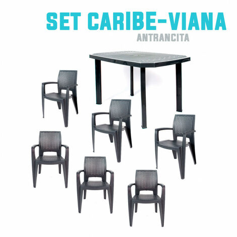Conjunto de exterior Lagos, mesa de 180 cm y 6 sillas con brazos