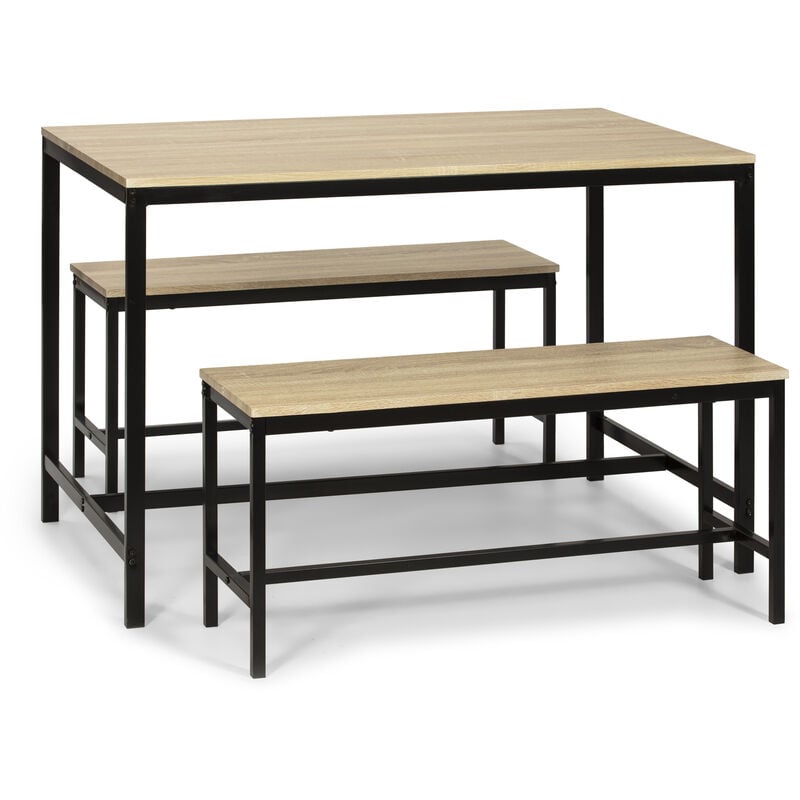 

Conjunto Mesa y 2 Bancos SEATTLE para Comedor o Cocina. Mesa 110 cm x 70 cm x 75 cm. Estructura metálica