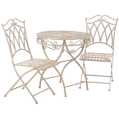Conjunto mesa y 2 sillas de forja blancas