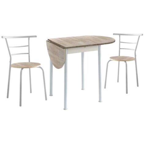 Conjunto mesa y 2 sillas María, en acabado blanco y haya