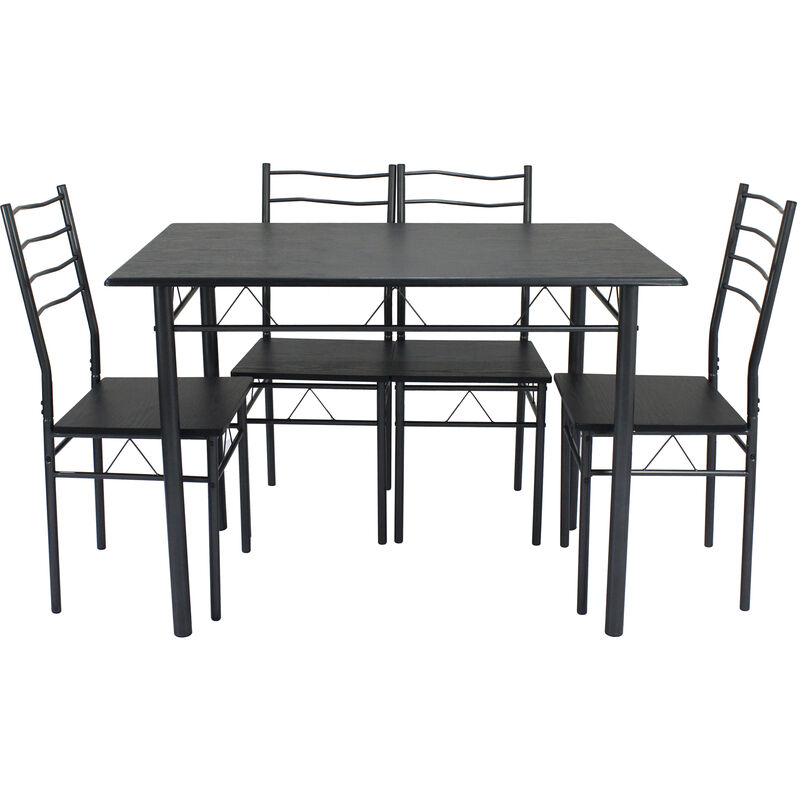 

Conjunto Mesa y 4 sillas Comedor BARI Negro/Gris. Mesa 110 cm x 70 cm x 76 cm. Estructura metálica