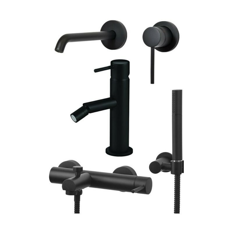 

Conjunto mezclador de lavabo de pared, mezclador de bidé y kit de bañera en negro mate Gattoni Easy KITEASY9NO | Negro mate