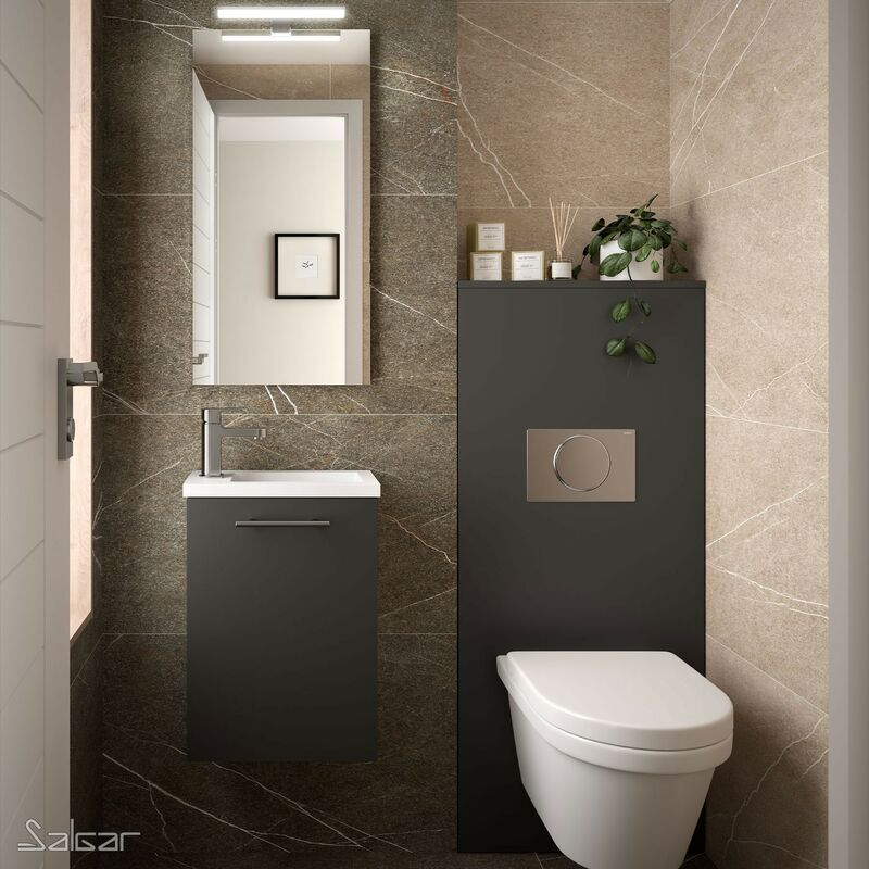 

Conjunto mueble de baño MICRO 40 GRIS MATE+ Lavabo + Espejo - Gris mate