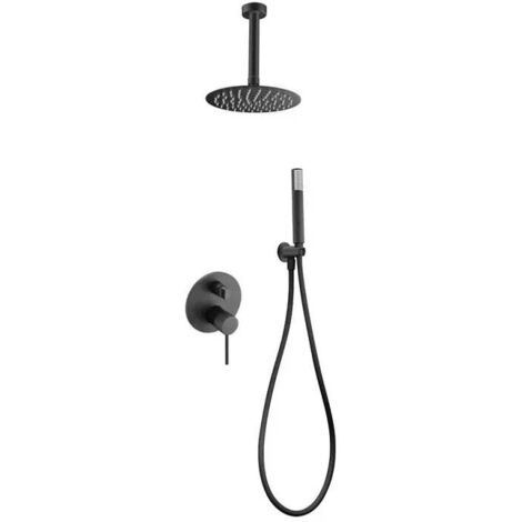 Conjunto moderno de ducha con un diseño monomando de acabado negro mate thalos stick Milos de Imex