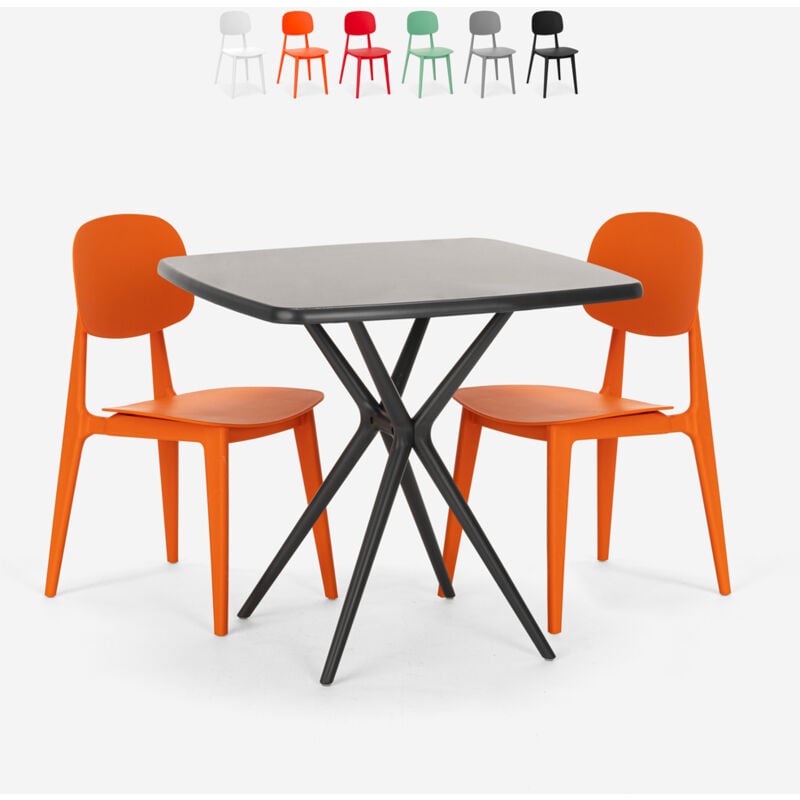 

Juego mesa negro moderno cuadrado 70 x 70 cm 2 sillas diseño Wade Black | Naranja