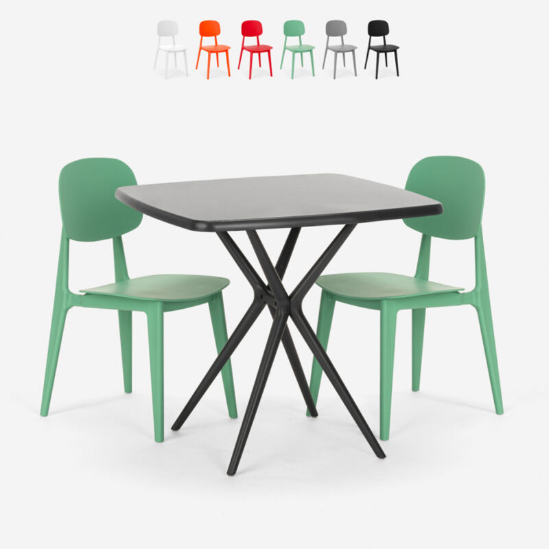 

Ahd Amazing Home Design - Juego mesa negro moderno cuadrado 70 x 70 cm 2 sillas diseño Wade Black | Verde oscuro