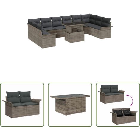 Conjunto modular -  Conjunto de sofá de jardín 11 pcs Gris Rattan de Poliéster