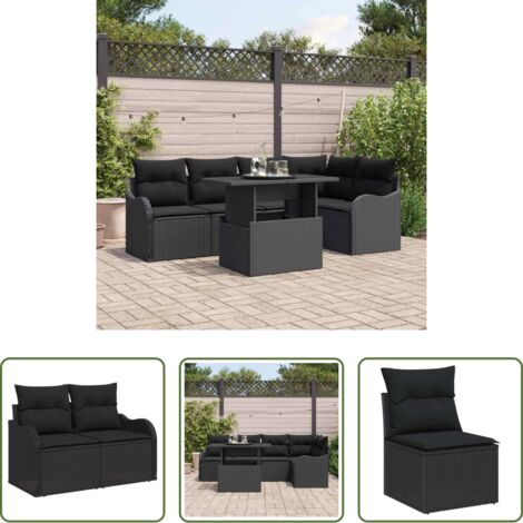 Conjunto modular -  Conjunto de sofá de jardín 6 pcs Negro Rattan de Poliéster
