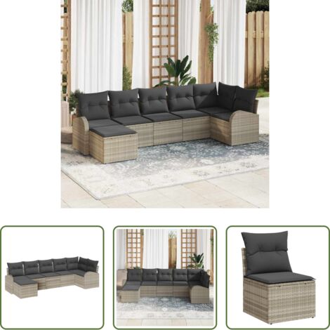 Conjunto modular -  Conjunto de sofá de jardín 7 pcs Gris Claro Rattan de Poliéster