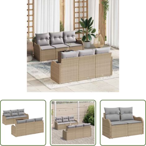 Conjunto modular -  Conjunto de sofá de jardín con cojín Manual 7 pcs Beige y gris