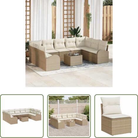 Conjunto modular -  Conjunto de sofás de jardín 10 pcs Beige y ratán sintético