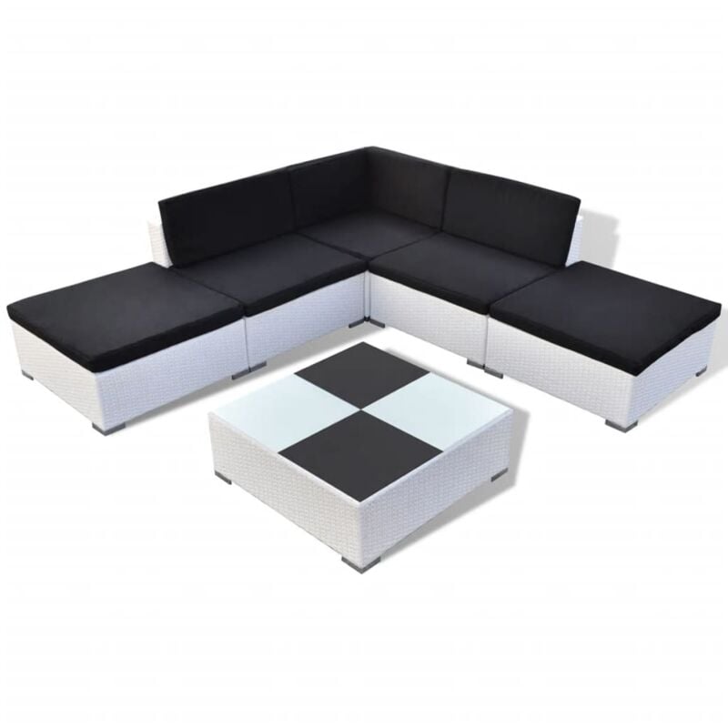 

vidaXL Set muebles de jardín 6 piezas y cojines ratán sintético blanco - Blanco