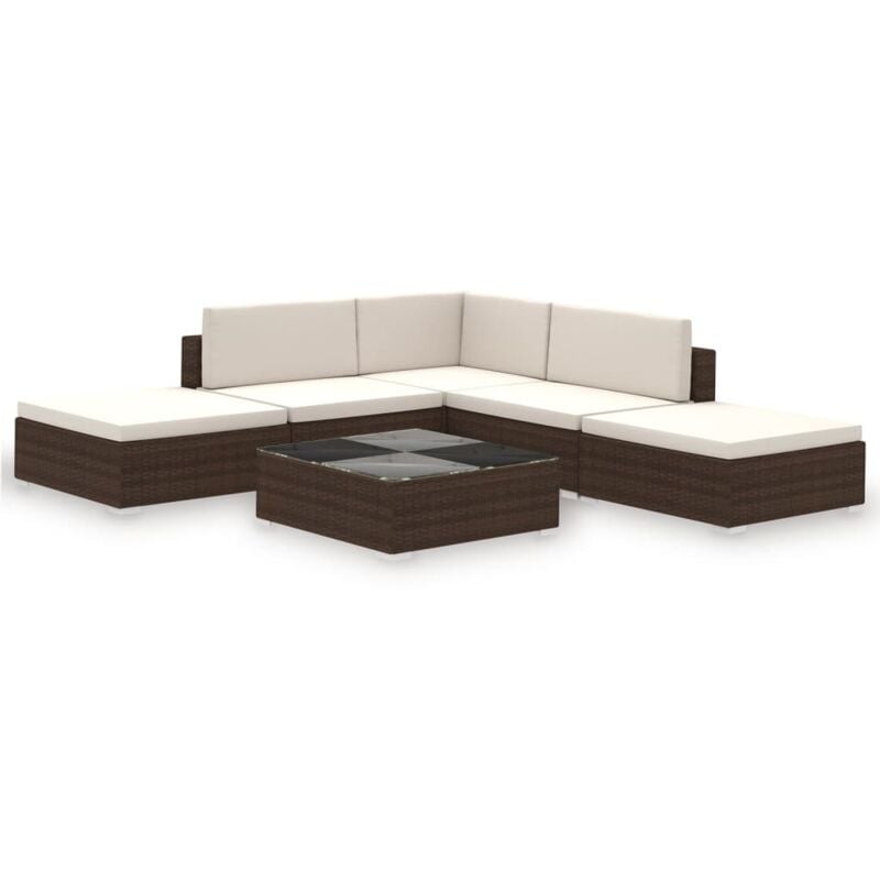 

vidaXL Set Muebles de Jardín 6 Piezas y Cojines Ratán Sintético Marrón - Marrón