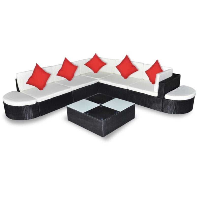 

Set Muebles de Jardín 8 Piezas y Cojines Ratán Sintético Negro - Negro - Vidaxl