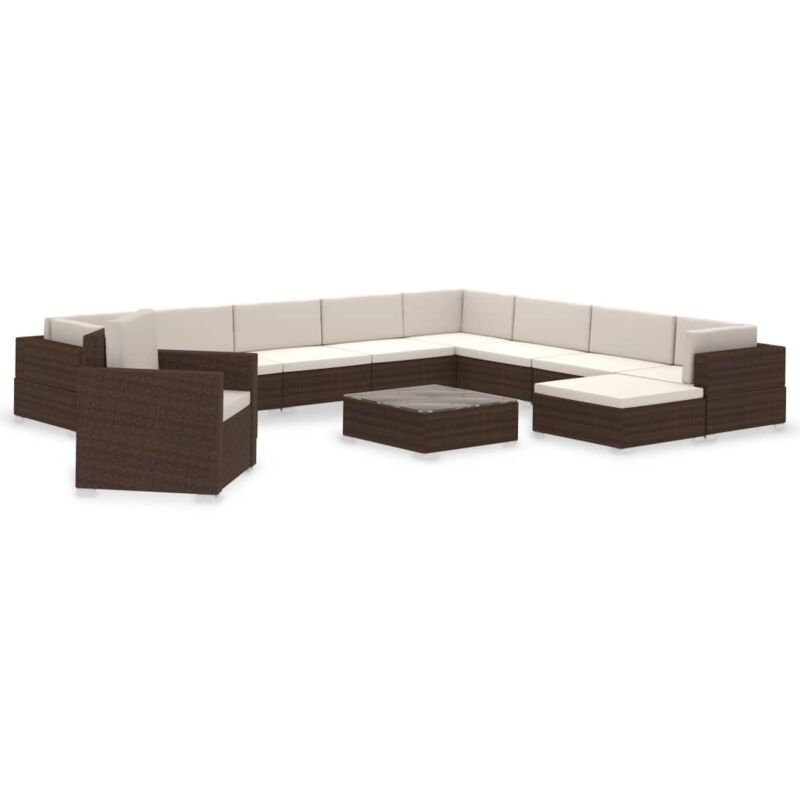 

Set Muebles de Jardín y Cojines 12 Piezas Ratán Sintético Marrón - Marrón - Vidaxl