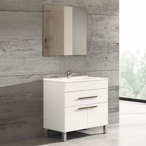 Conjunto mueble de baño Bahia con lavabo y espejo. Se envía montado 75CM Blanco Brillo