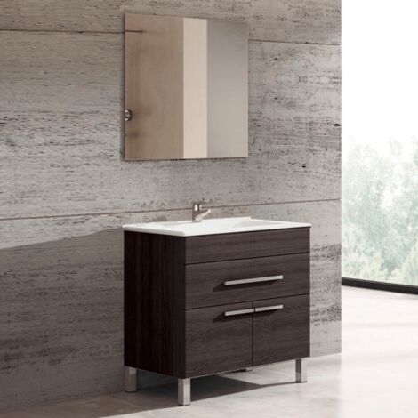 Conjunto mueble de baño Bahia con lavabo y espejo. Se envía montado 75CM Roble Sinatra