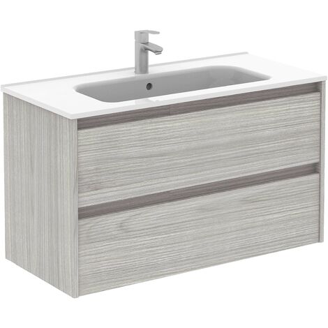 Conjunto mueble de baño de 2 cajones compacto SANSA - ROYO Color: Gris arenado - Opciones: Mueble + Lavabo - Medidas: 100 cm