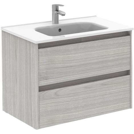 Conjunto mueble de baño de 2 cajones compacto SANSA - ROYO Color: Gris arenado - Opciones: Mueble + Lavabo - Medidas: 80 cm