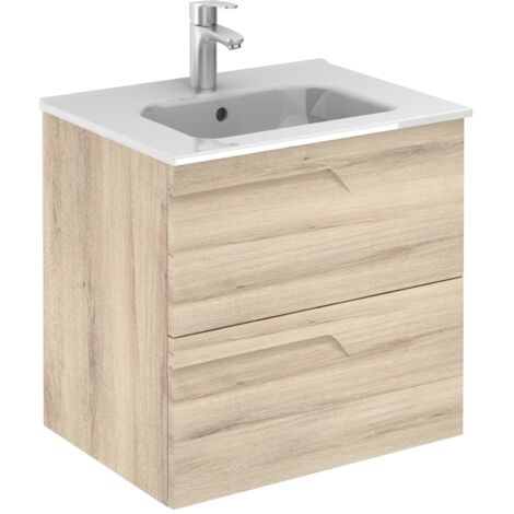 Conjunto de muebles de baño - Lavabo de superficie sólida lacado blanco de 60  cm con tocador - con lavabo, 2 cajones, 60 cm de ancho/48 de profundidad