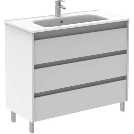 Conjunto mueble de baño de 3 cajones compacto SANSA - ROYO Color: Blanco brillo - Opciones: Conjunto completo - Medidas: 100 cm
