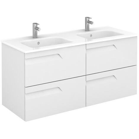 Conjunto mueble de baño de 4 cajones compacto VITALE - ROYO Color: Blanco brillo - Opciones: Mueble + Lavabo