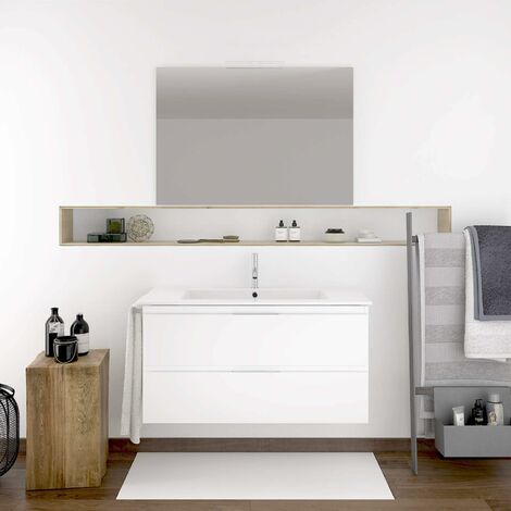 CONJUNTO MUEBLE DE BAÑO SUSPENDIDO EN BLANCO MIZAR CON LAVABO, ESPEJO, Y TOALLERO (APLIQUE LED NO INCLUIDO) FONDO REDUCIDO 50X39CM