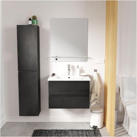 Conjunto mueble de lavabo sencillo 60 cm + grifo + espejo + columna SORRENTO