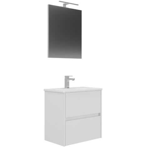 Conjunto Mueble LOVA Baño 2 Cajones con Lavabo y Espejo Blanco