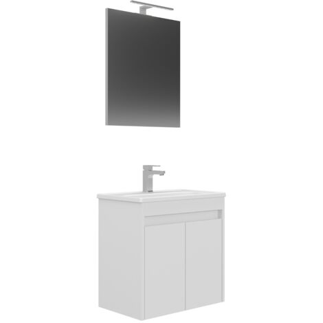 Conjunto Mueble LOVA Baño 2 puertas con Lavabo y Espejo Blanco
