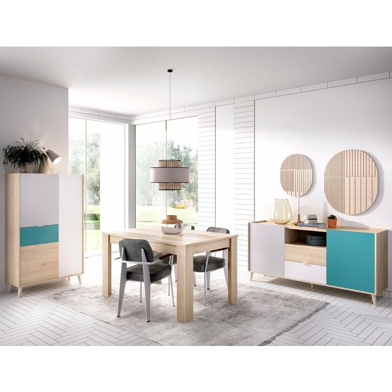 

Conjunto Mueble Salon: Mesa Comedor EXTENSIBLE , Aparador 2 puertas y Aparador Vertical