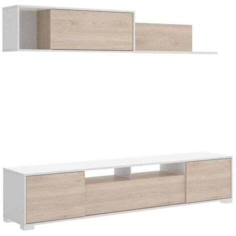 Conjunto mueble salon television Fuerte del Rey en blanco y natural 180 cm(alto)200 cm(ancho)41 cm(largo)
