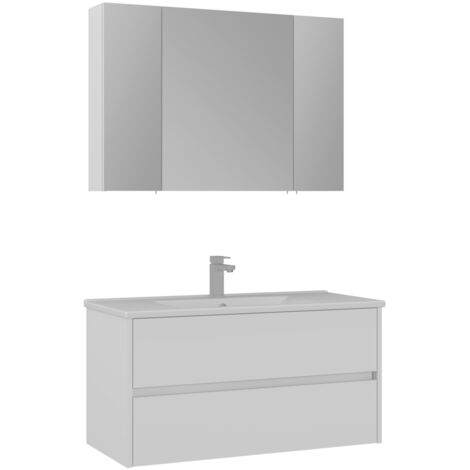 Conjunto Mueble SIDE Baño 2 Cajones con Lavabo y Espejo Blanco