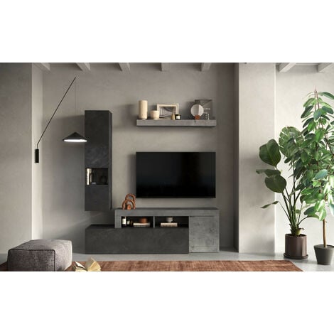 Mueble de salón Modular Barato Mini Acabado en Color Roble y Blanco diseño  Moderno con Mueble TV y Columna Lateral : : Hogar y cocina